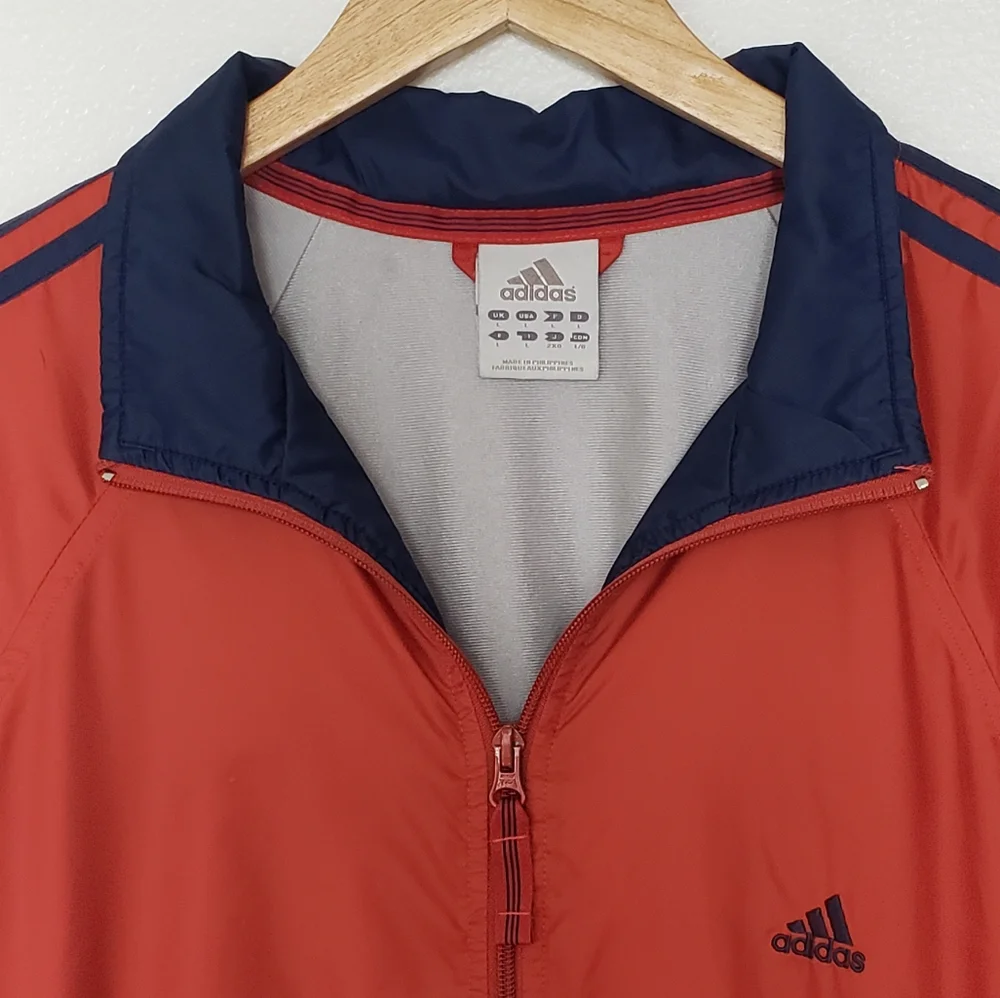 Vintage Adidas Windbreaker Jacket Men Size L Orange Blue Striped Full Zip Lined - Picture 10 of 11
